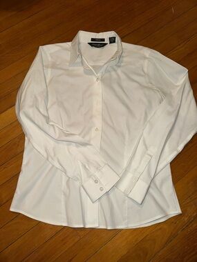 Eddie Bauer White Long-Sleeve Dress Shirt - Point Collar